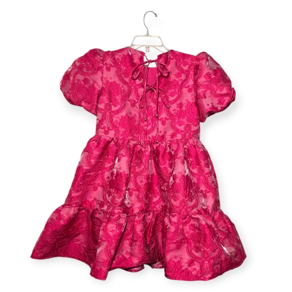 ELLIATT Wylla Dress Hot Pink Puff Sleeve Ruffle Mini Dress Tie Back XS - Picture 7 of 11